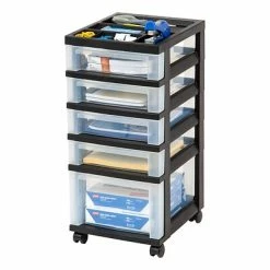 Hot Sale 👏 Rolling Carts Iris® Rolling Cart With Plastic Organizer Top, 5-Drawer ⌛