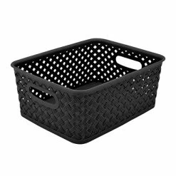 Best deal 😍 Decorative Boxes & Baskets Simplify's Small Resin Wicker Storage Bin In Black 🎉