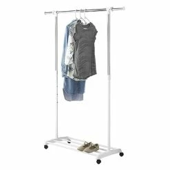 Best Pirce 💯 Clothes Racks & Portable Closets Whitmor Deluxe Adjustable Garment Rack, White/Chrome (60245908BB) 😉
