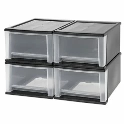 Promo ⌛ Storage Drawers IRIS 17 Qt. Stacking Drawer, Black, 4/PK (129975) 🧨