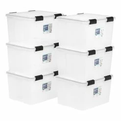 Deals 🛒 Storage Bins & Totes IRIS WEATHERTIGHT 46 Qt. Latch Lid Storage Tote, Clear, 6 Pack (110465) 🧨