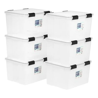 Deals 🛒 Storage Bins & Totes IRIS WEATHERTIGHT 46 Qt. Latch Lid Storage Tote, Clear, 6 Pack (110465) 🧨 3 Deals 🛒 Storage Bins & Totes IRIS WEATHERTIGHT 46 Qt. Latch Lid Storage Tote, Clear, 6 Pack (110465) 🧨