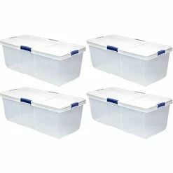 Brand new 🧨 Storage Bins & Totes Hefty Storage Solutions 100 Quart, Latch Lid Storage Bin, Clear, 4/Case (7107) ✨
