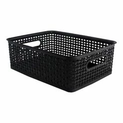 Best Pirce ✨ Plastic Weave Bins Advantus Plastic Weave Bin, Black, 4.63"H X 10-1/2"W X 14"D 🔥 -Change Your Whole Storage & Organization. unnamed file 136