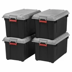 Discount 👍 Storage Bins & Totes IRIS Store-It-All, 82 Qt., Latch Lid Storage Tote, Black, 4/Pack (585752) ⌛