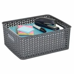 Best Pirce 🔔 Storage Bins & Totes Simplify Medium Resin Herringbone Storage Basket, Gray (25174) 😀