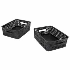 Deals ๐ Plastic Weave Bins Advantus Weave Plastic Bins, Black, 3/Pack ๐