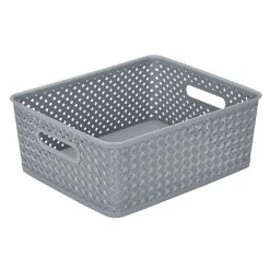 Best Pirce ✨ Decorative Boxes & Baskets Simplify's Medium Resin Wicker Storage Bin In Grey 🥰