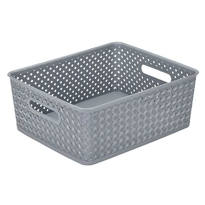 Best Pirce ✨ Decorative Boxes & Baskets Simplify's Medium Resin Wicker Storage Bin In Grey 🥰 3 Best Pirce ✨ Decorative Boxes & Baskets Simplify's Medium Resin Wicker Storage Bin In Grey 🥰