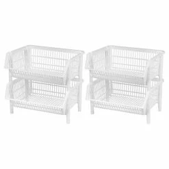 Hot Sale 🧨 Storage Bins & Totes IRIS Stacking Basket, Jumbo, White, 4 Pack (585100) 🤩