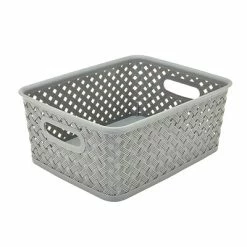 Brand new 💯 Decorative Boxes & Baskets Simplify's Small Resin Wicker Storage Bin, Gray (25167-GREY) 😀