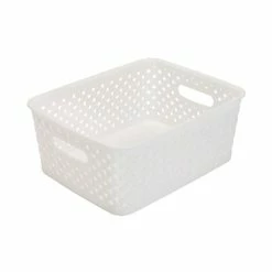 Buy ⭐ Decorative Boxes & Baskets Simplify Small Resin Wicker Storage Bin, White (25167-WHITE) 🛒