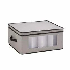 Cheapest ✔️ Honey-Can-Do Storage Accessories Honey Can Do Dinnerware Storage Box, 18.5" X 14" X 8.5", Gray Canvas (SFT-05379) ✔️