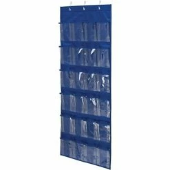 Promo 💯 Honey-Can-Do 👟 Shoe Racks Honey Can Do 24 Pocket Over-Door 👟 Shoe Organizer, Blue (SFT-01278) 🎉
