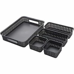 Best Pirce 👍 Decorative Boxes & Baskets Advantus Plastic Weave Bins, Black, 5/Pack (37530) 🌟