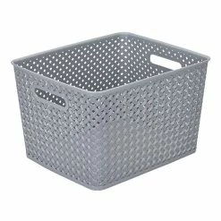 Best reviews of ⌛ Decorative Boxes & Baskets Simplify Large Resin Wicker Storage Bin, 13.75" X 11.5" X 8.75"D, Grey (25169-GREY) 😍