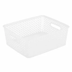 Brand new 👏 Decorative Boxes & Baskets Simplify's Medium Resin Wicker Storage Bin In White 🤩