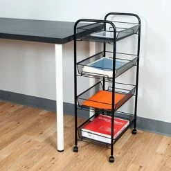 Buy 👍 Rolling Carts Mind Reader 'Roll' Rolling Metal Mesh 4 Shelf Cart, Black (4TOCART-BLK) 💯