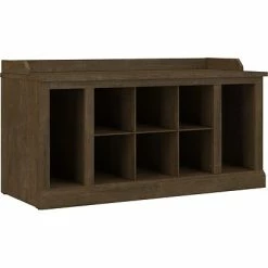 Budget ✔️ Kathy Ireland® Home By Bush Furniture 👟 Shoe Racks Kathy Ireland® Home By Bush Furniture Woodland 👟 Shoe Storage Bench With Shelves, 40", Ash Brown (WDS240ABR-03) 🎉