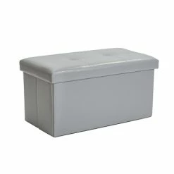 New โค๏ธ Closet Storage Organizers Simplify Faux Leather Double Folding Storage Ottoman (F-0630-Grey) ๐